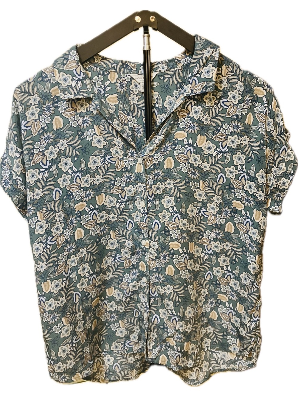 Lucky Brand Floral Button Down 100% Modal Top Deep Sage Green - Size Small